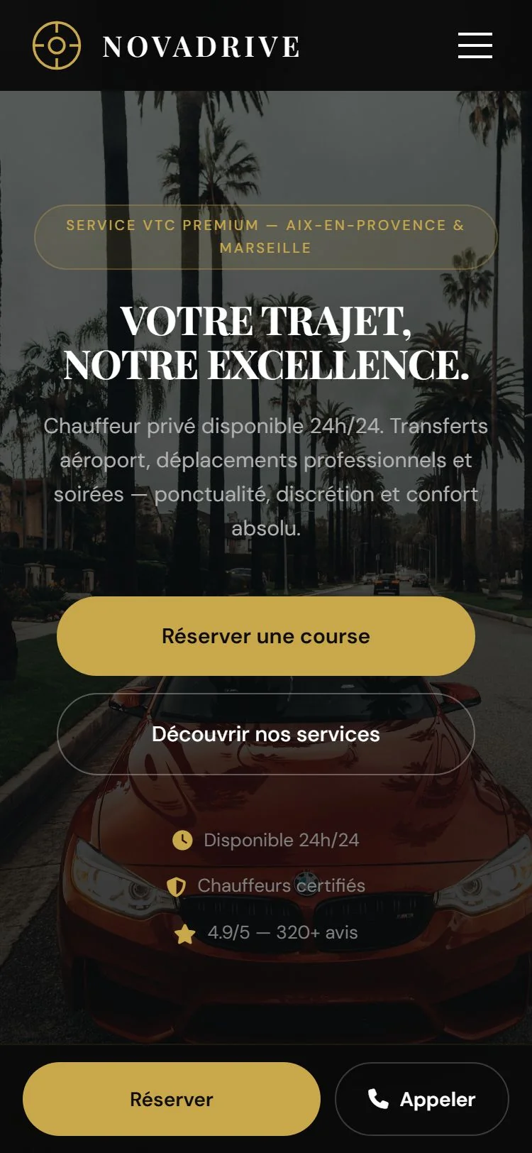Novadrive : demo creation web pour VTC — mobile