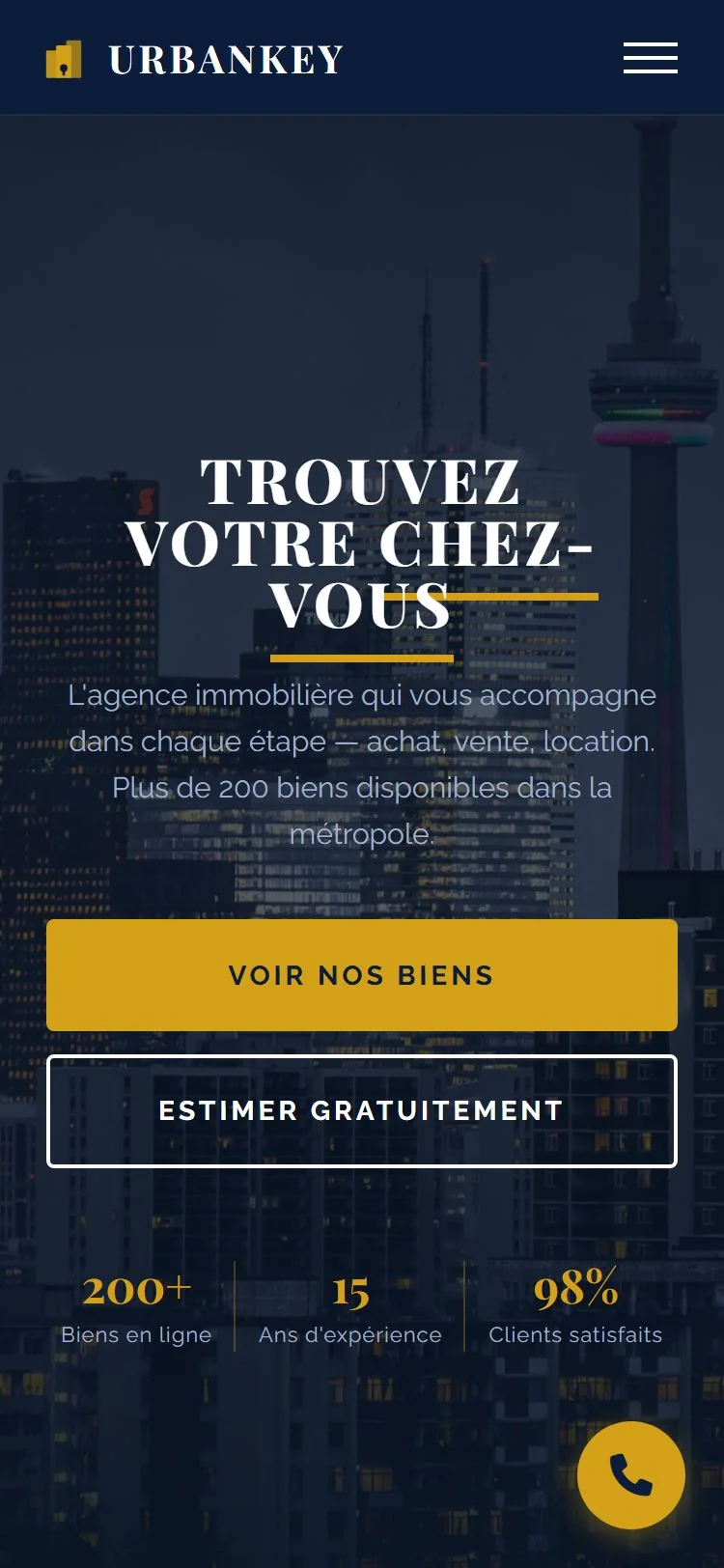 Agence immobilière site internet demo : Urbankey — mobile