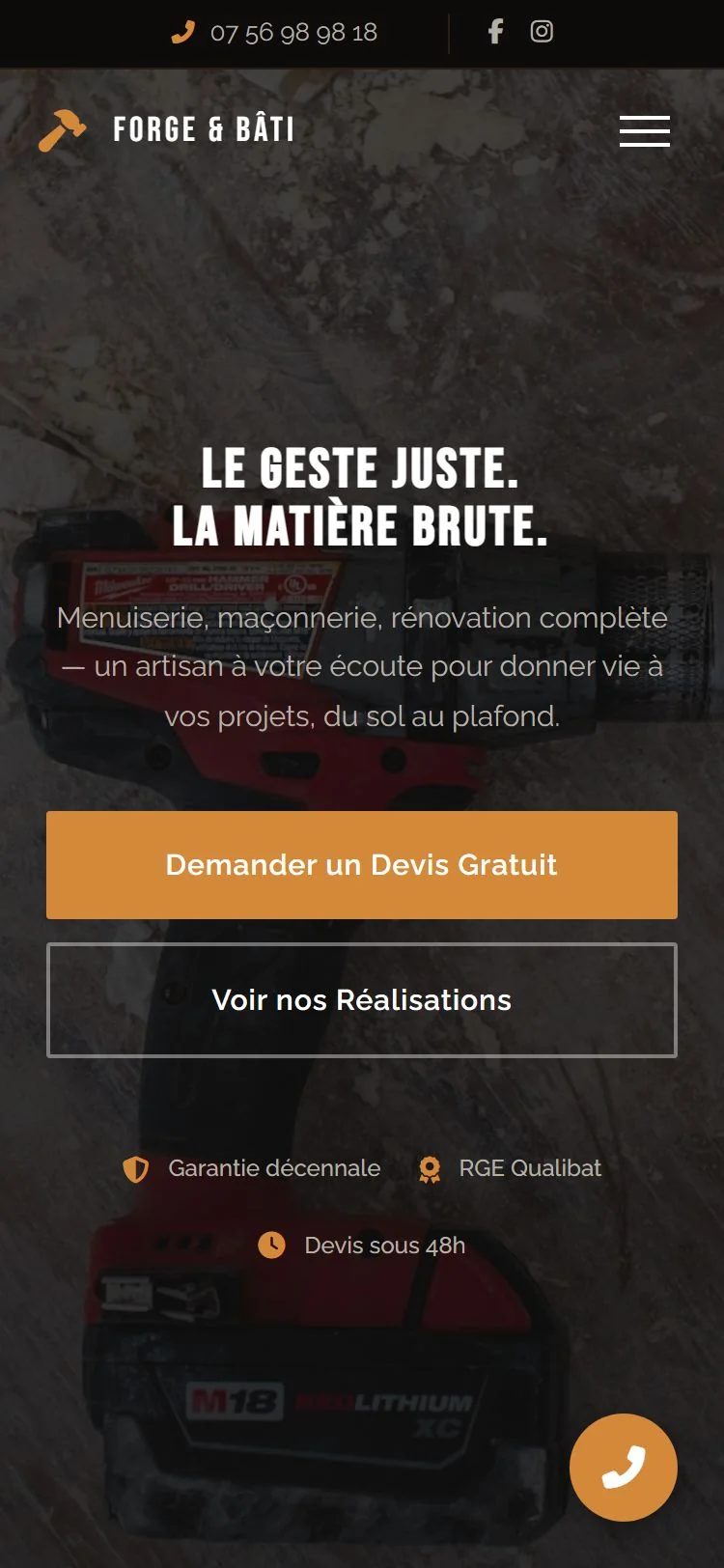 Artisan site internet demo : Btp Forge Et Bati — mobile