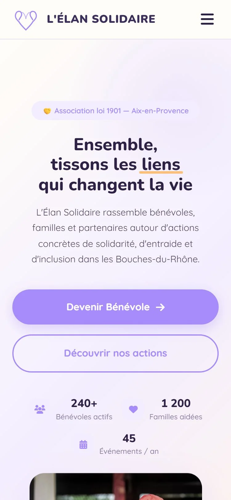 Exemple site web Elan Solidaire pour Association — mobile