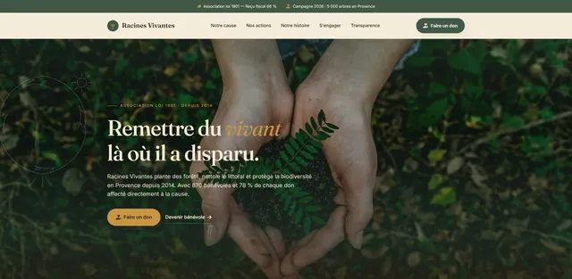 Exemple site web Racines Vivantes pour Association