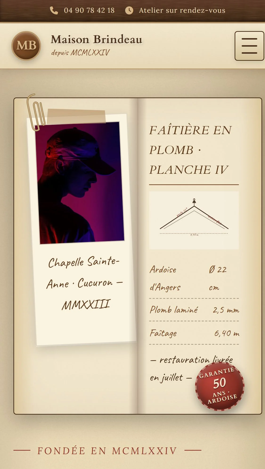 Couvreur site internet demo : Maison Brindeau — mobile