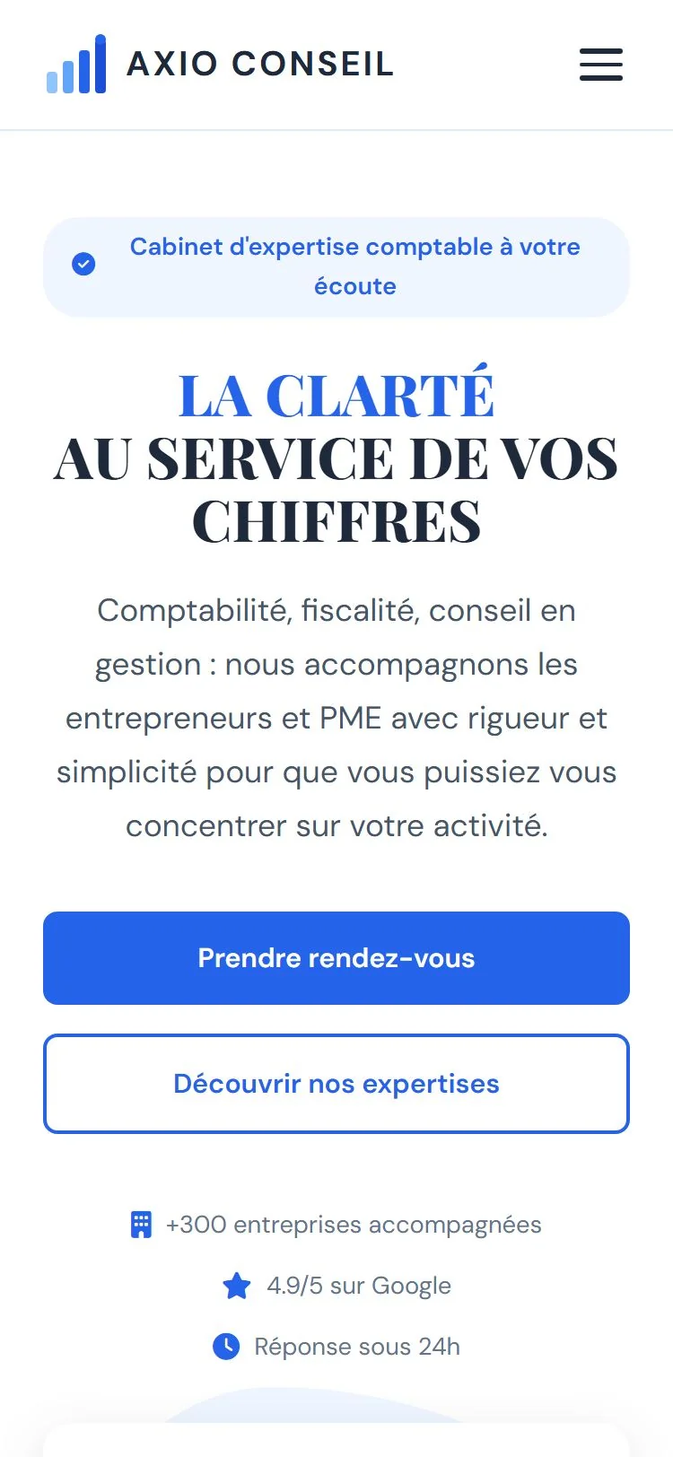 Comptable Axio Conseil : demo creation web pour Expert-comptable — mobile