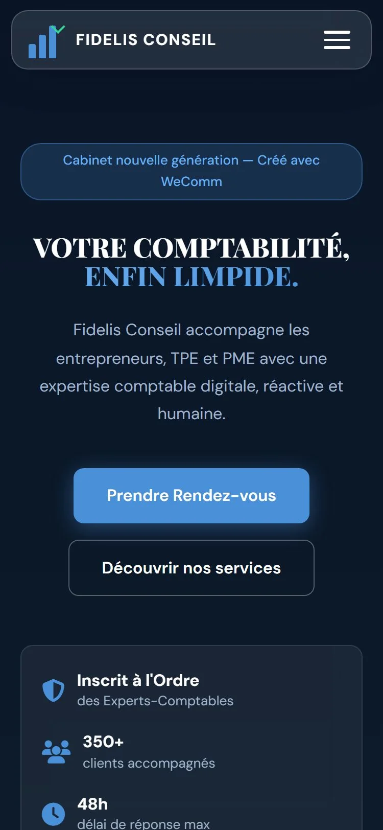 Expert-comptable site internet demo : Comptable Fidelis Conseil — mobile