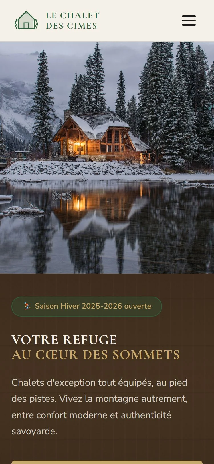 Chalets Lechaletdescimes : demo creation web pour Location saisonnière — mobile