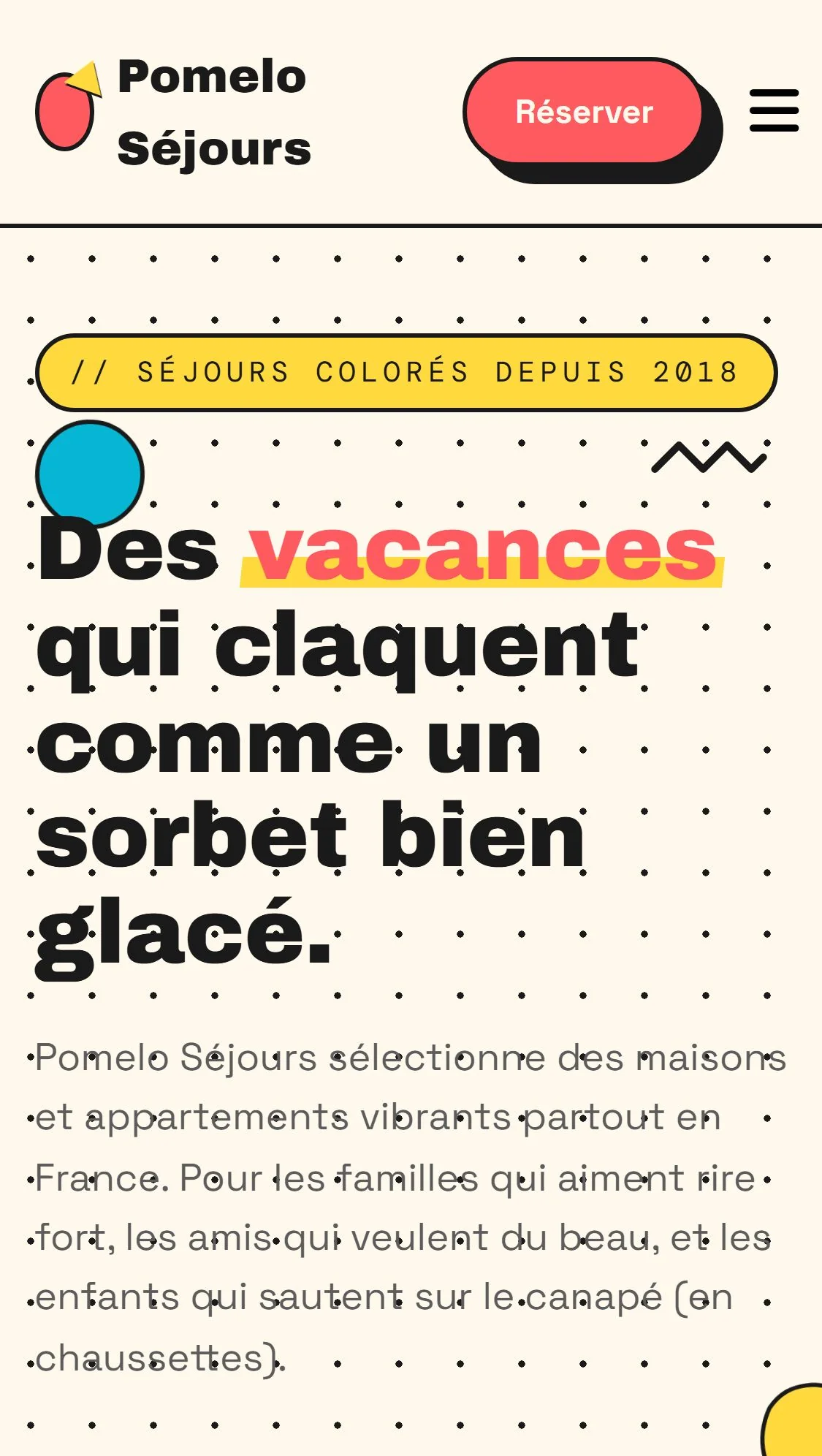 Pomelo Sejours : demo creation web pour Location saisonnière — mobile