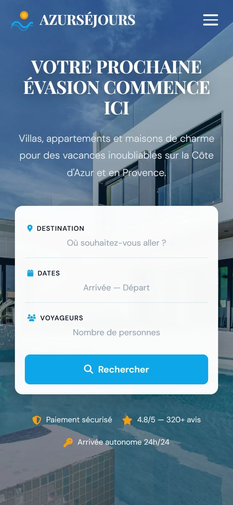 Saisonniere Azursejours : demo creation web pour Location saisonnière — mobile
