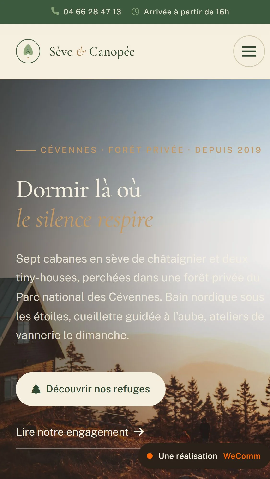 Exemple site web Seve Canopee pour Location saisonnière — mobile