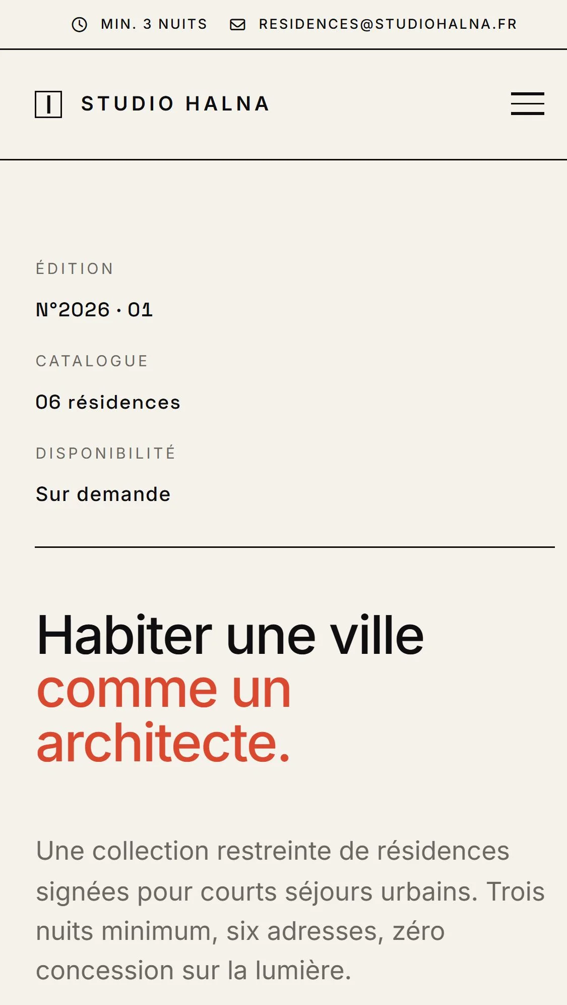 Exemple site web Studio Halna pour Location saisonnière — mobile