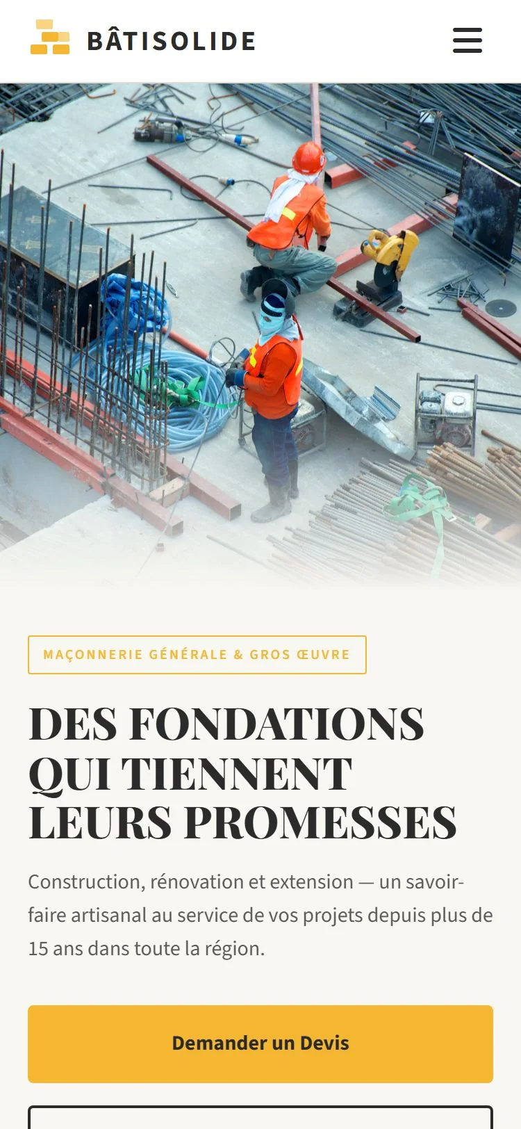 Exemple site web Batisolide pour Maçon — mobile