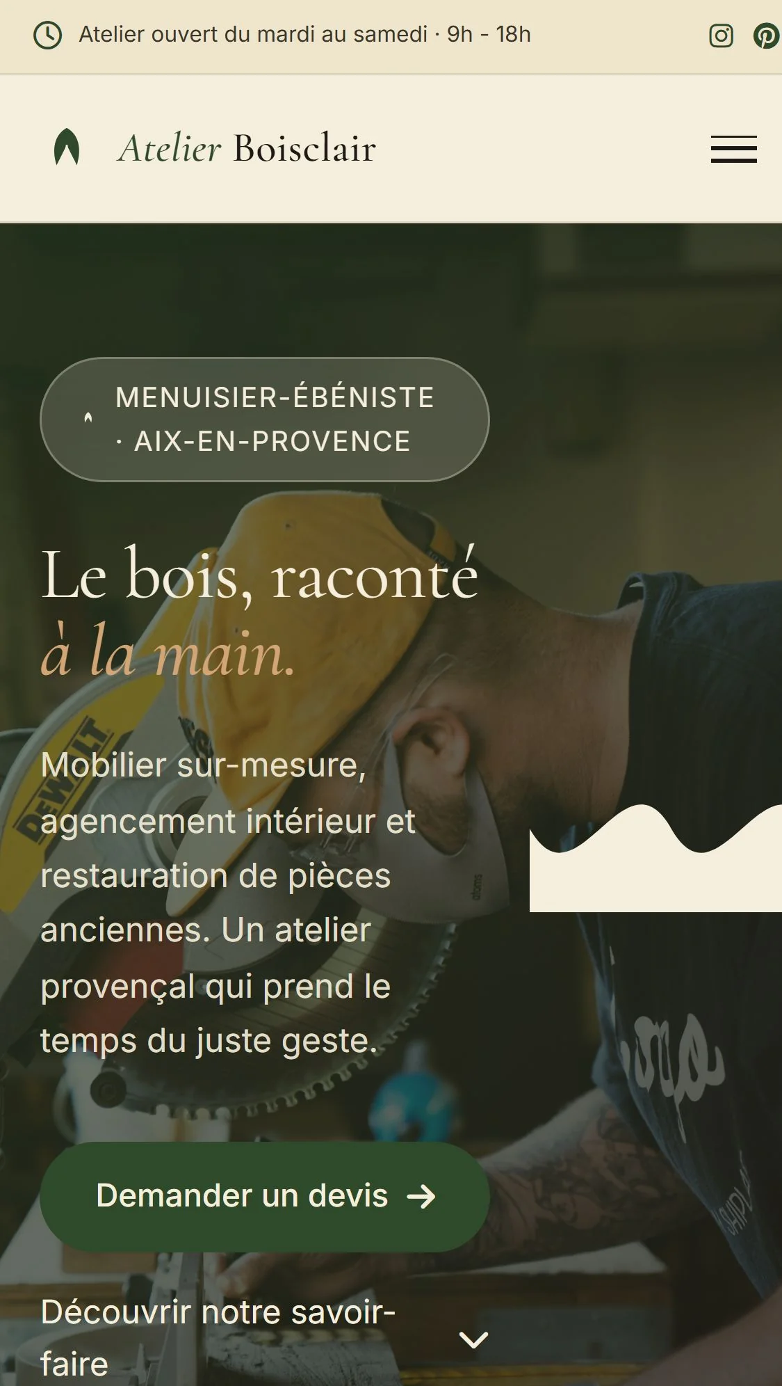 Atelier Boisclair : demo creation web pour Menuisier Ebeniste — mobile