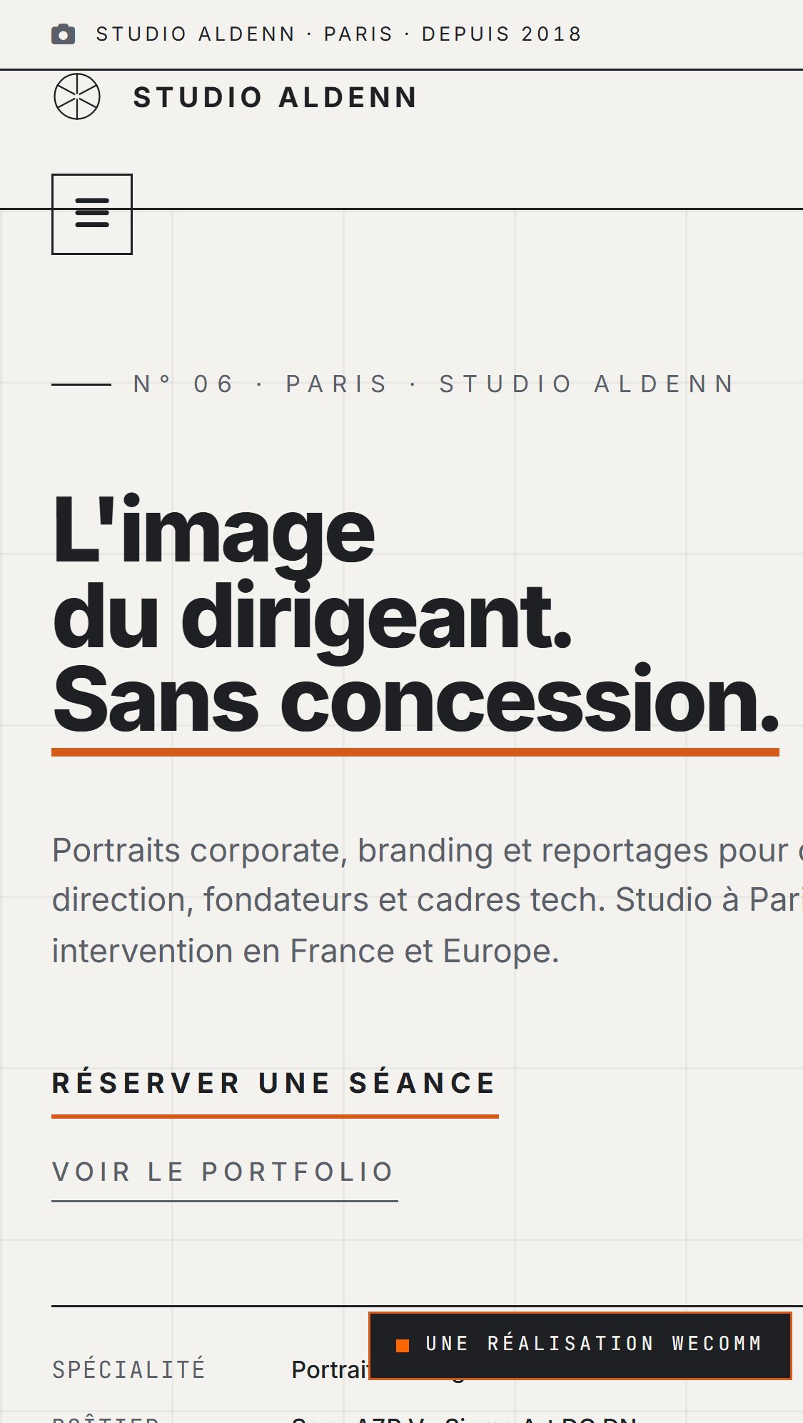 Photographe site internet demo : Studio Aldenn