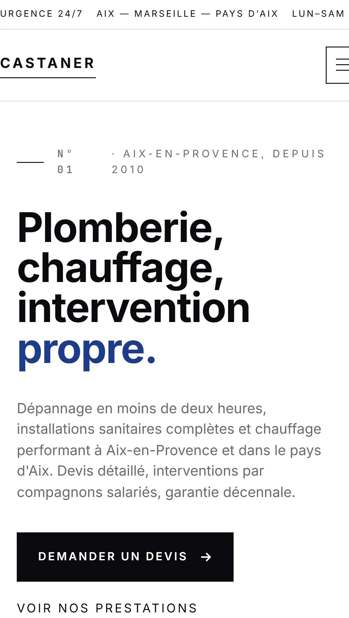 Plomberie Castaner : demo creation web pour Plombier Chauffagiste — mobile
