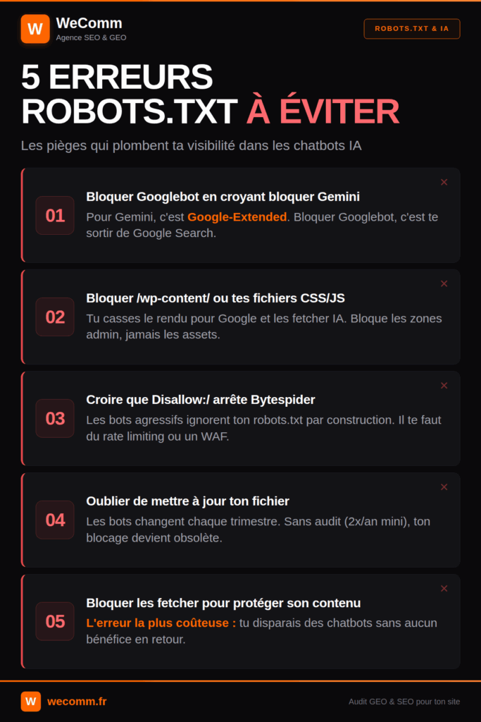 Les 5 erreurs robots.txt à éviter pour rester visible dans les chatbots IA comme ChatGPT, Claude et Perplexity