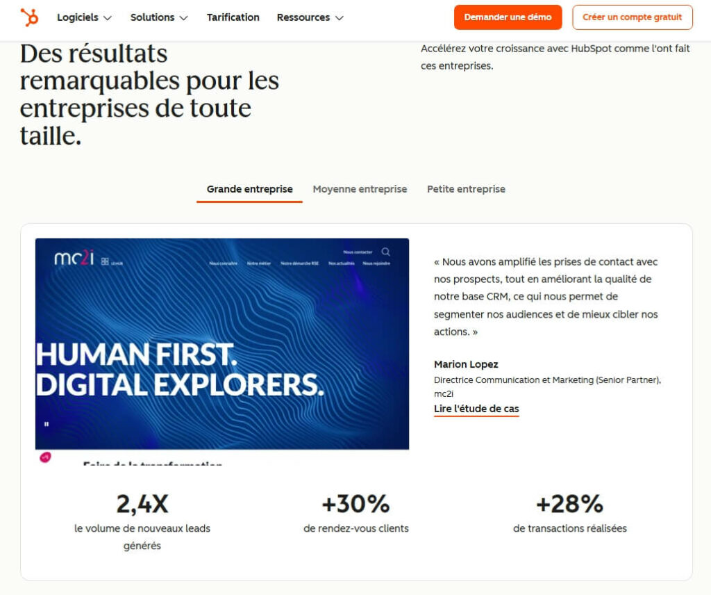 Les résultats du CRM Hubspot pour les grandes entreprises