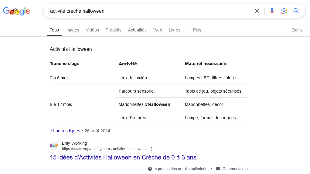 Résultat Google — activité crèche halloween
