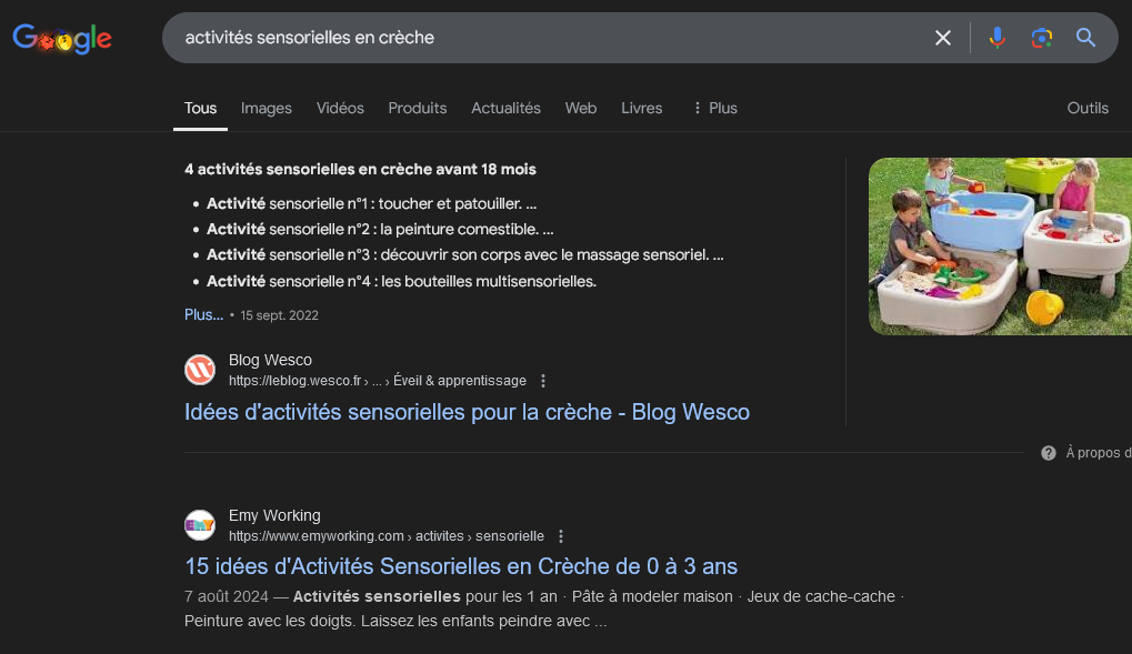 Résultat Google — activités sensorielles crèche