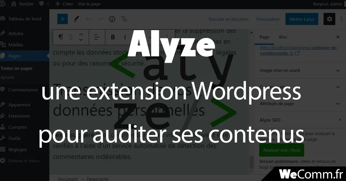 alyze extension wordpress audit contenu seo