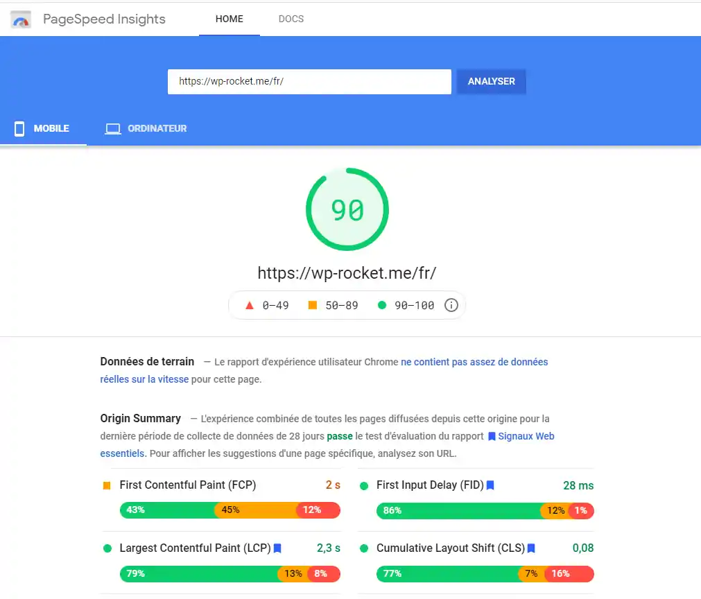 Google PageSpeed Insights : Core Web Vitals