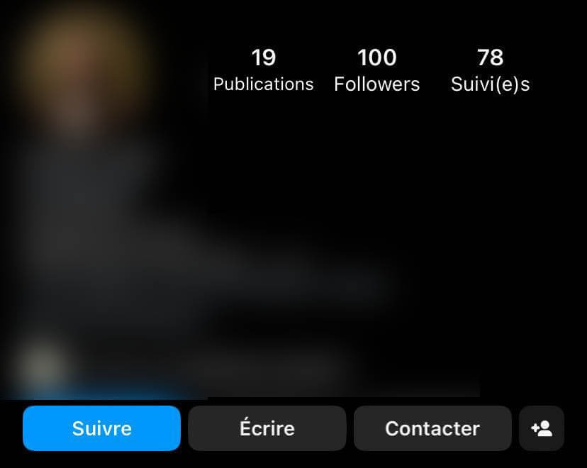 Cliquer pour agrandir Profil Instagram du cabinet avant l'accompagnement, avec 100 abonnés