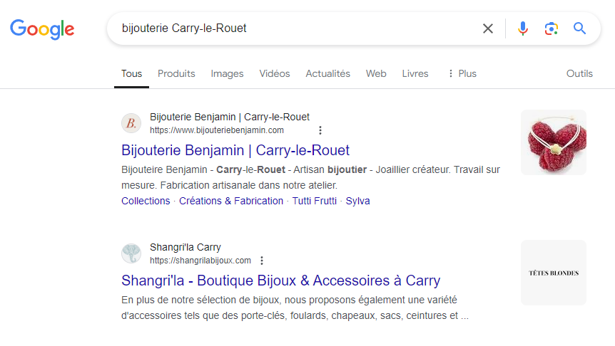 Cliquer pour agrandir Résultats de recherche Google pour la requête bijouterie Carry-le-Rouet