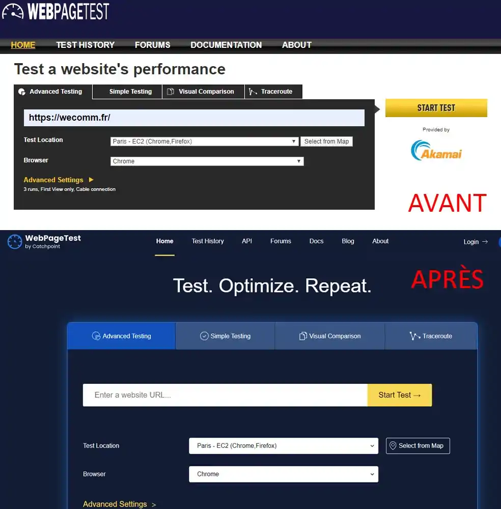 webpagetest avant-apres
